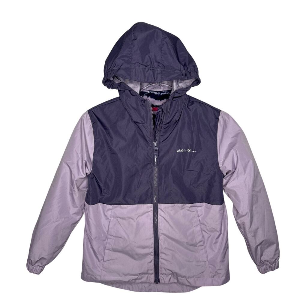 2000s Eddie Bauer Girls 3-in-1 Hooded Jacket Fleece Lined Pink Plum Kids S 7-8